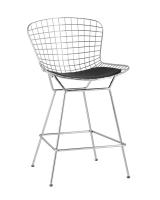 Стул полубарный с низкой спинкой Bertoia хромированный с черной подушкой фото Стул полубарный с низкой спинкой Bertoia хромированный с черной подушкой. Фото №1