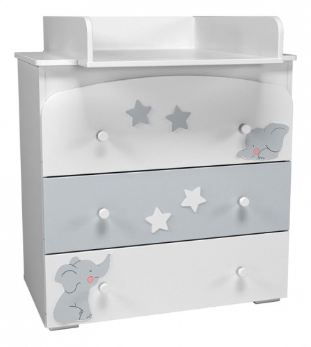 КомодЛилу Слоники НМ 041.02 НМ 041.02-01 Надстройка для пеленания, Белый/Серый (эмаль), Белый Скандинавский. Фото №1