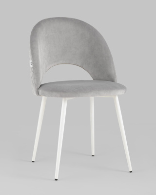 Стул Меган велюр с ромбами светло-серый белые ножки. Фото