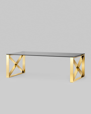 Журнальный стол 120*60 КРОСС золото стекло smoke. Фото