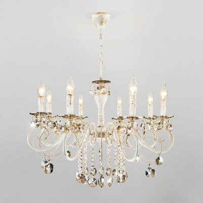 Подвесная люстра Eurosvet Ravenna 10104/8 белый с золотом/тонированный хрусталь Strotskis. Фото