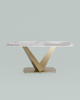 Стол обеденный Аврора 180*90 керамика светлая. Фото